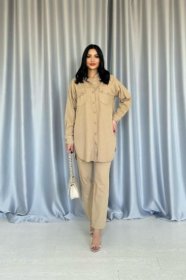 Camel Yıkamalı Gömlek Ve Pantolon Takım resmi